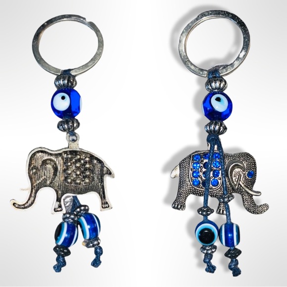 Evil Eye Key Chain, Blue Rhinestone Key Chain, Elephant Key Chain - Picture 2 of 5